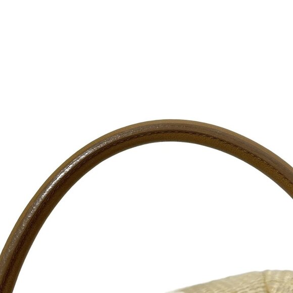Auth FURLA - Cream Brown Straw Leather Handbag - Picture 7 of 9